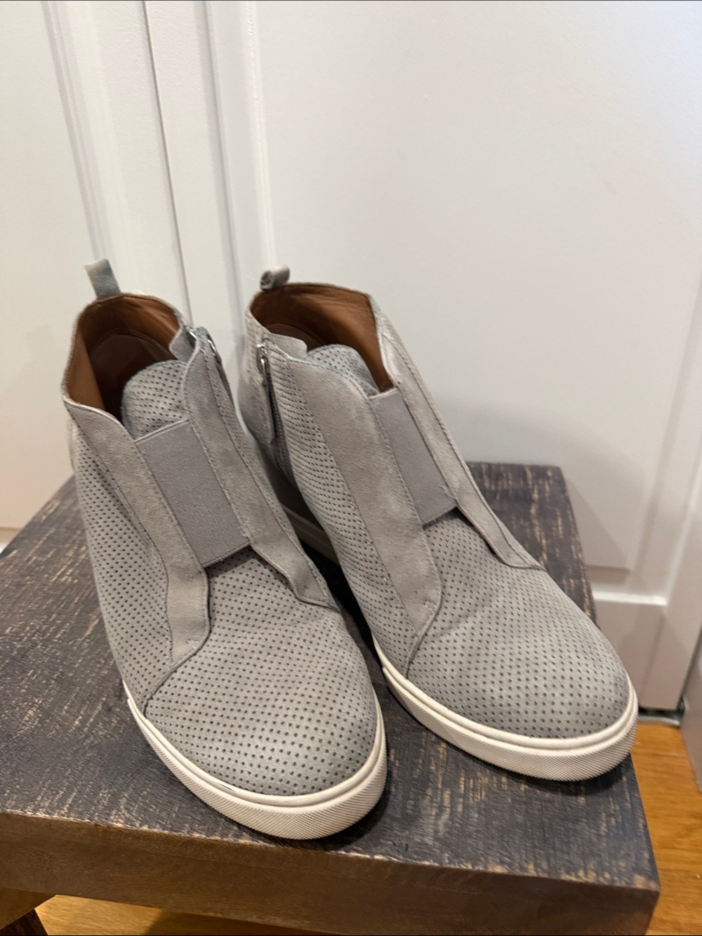 Linea paolo Perforated Grey Suede wedge sneakers